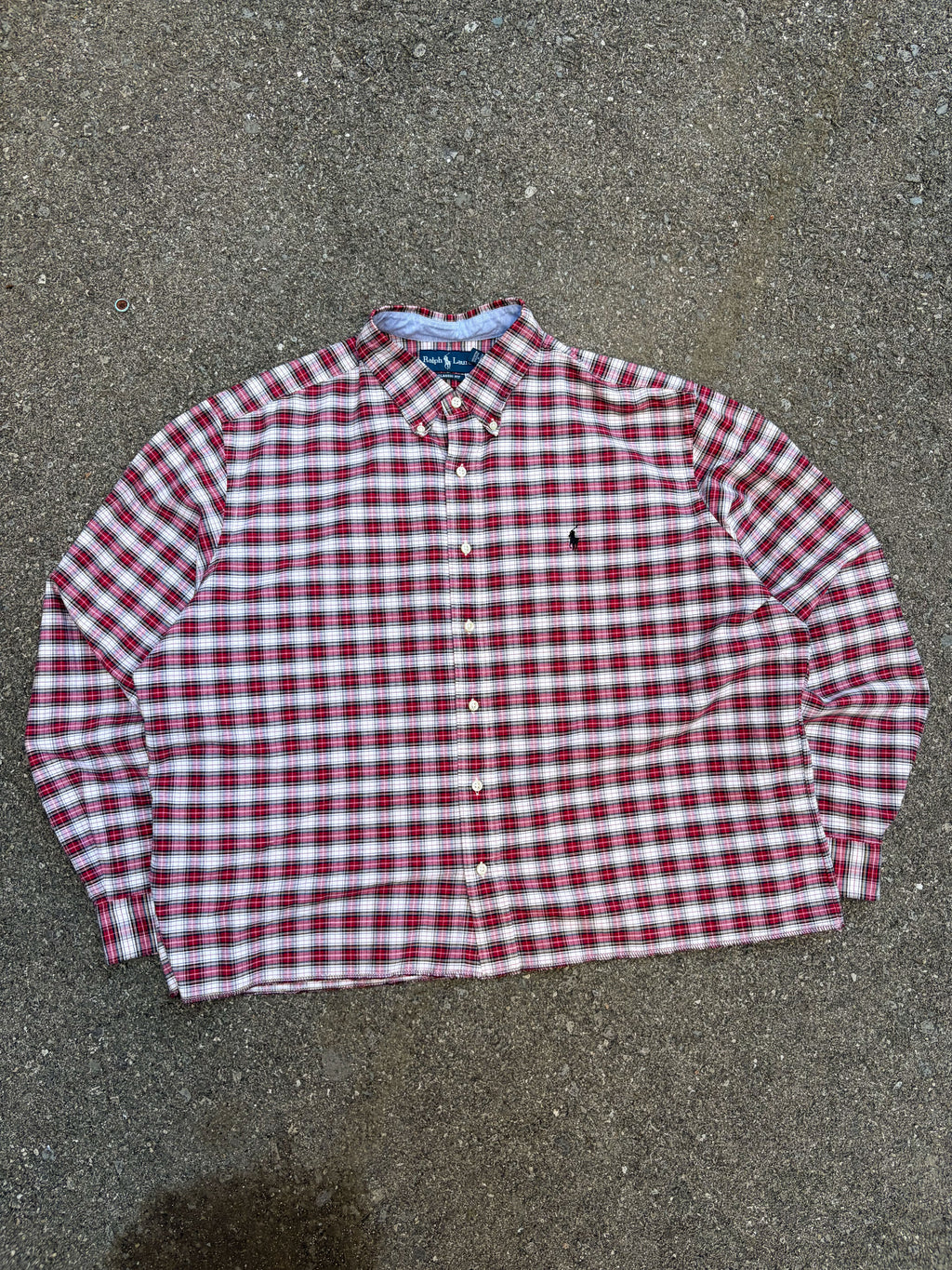 Vintage Polo Ralph Lauren Embroidered Pony Plaid Reworked Cropped Button Up Shirt Size 2XL