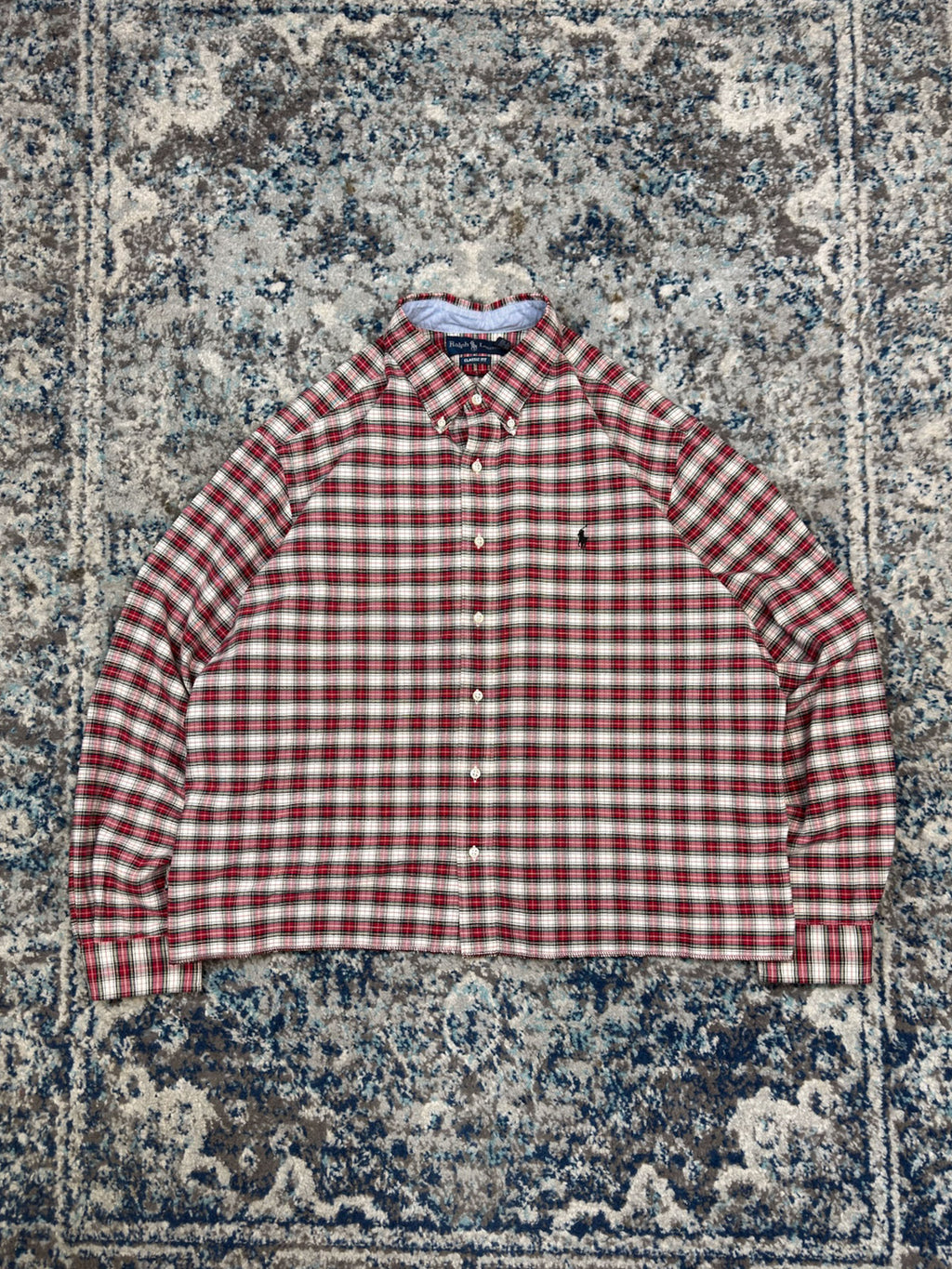 Vintage Polo Ralph Lauren Embroidered Pony Plaid Reworked Cropped Button Up Shirt Size 2XL