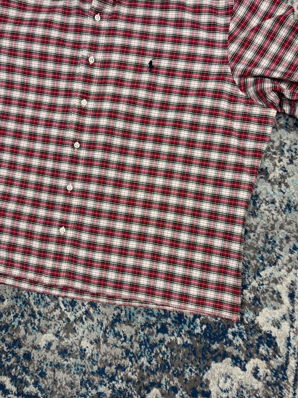 Vintage Polo Ralph Lauren Embroidered Pony Plaid Reworked Cropped Button Up Shirt Size 2XL