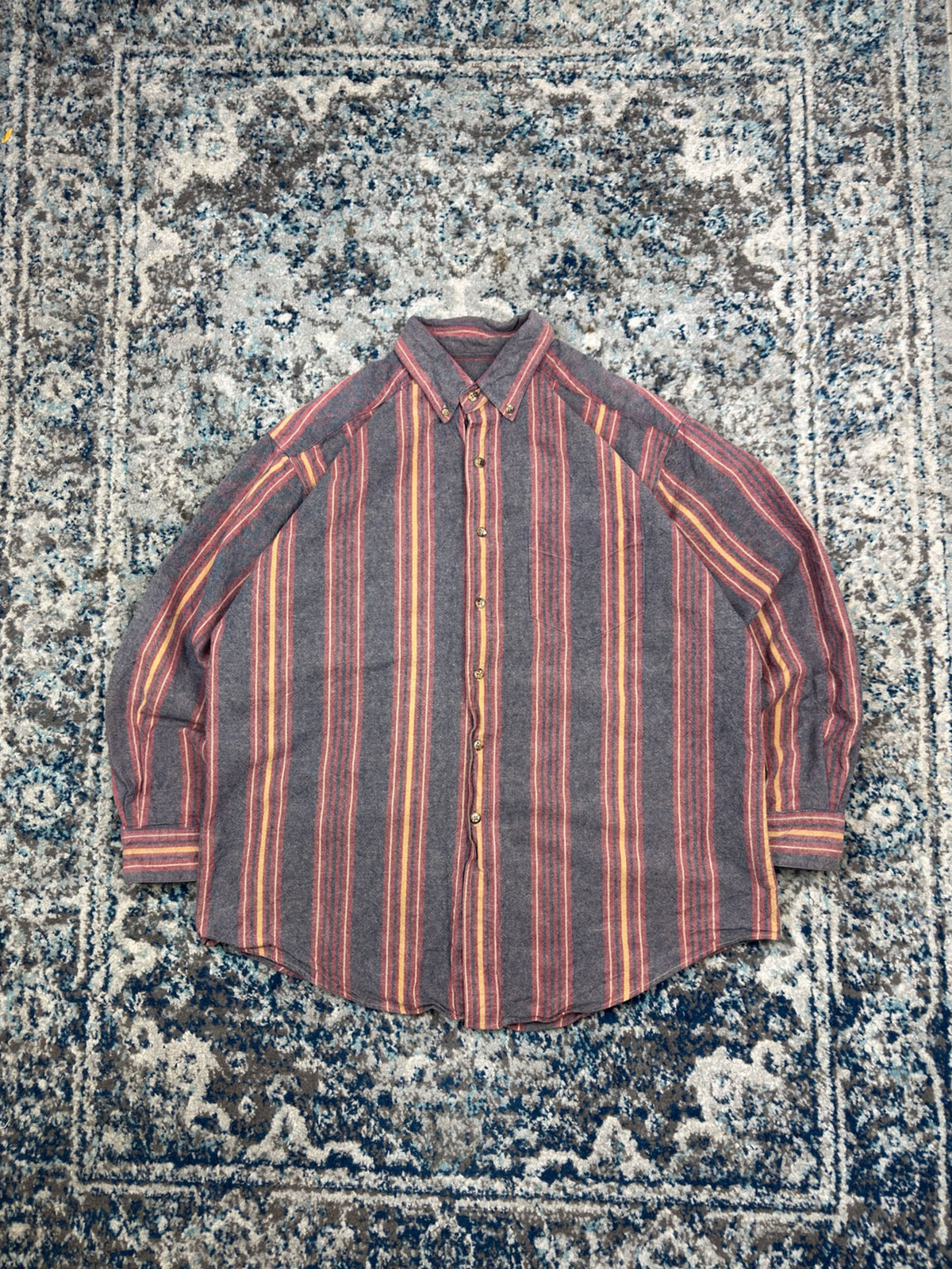 Vintage 90s Eddie Bauer Striped Long Sleeve Single Pocket Button Up Shirt Size XL
