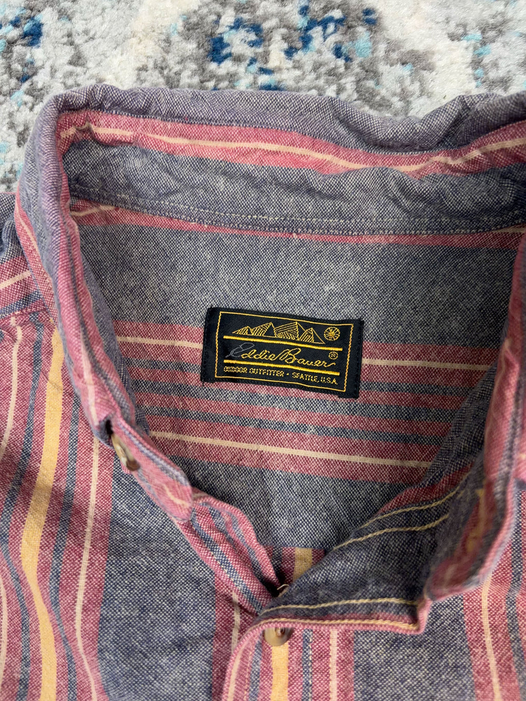 Vintage 90s Eddie Bauer Striped Long Sleeve Single Pocket Button Up Shirt Size XL