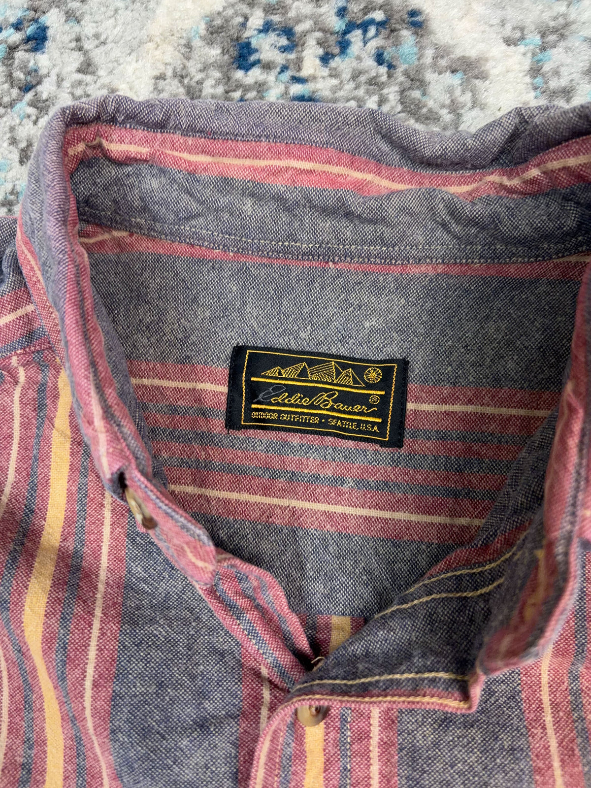 Vintage 90s Eddie Bauer Striped Long Sleeve Single Pocket Button Up Shirt Size XL