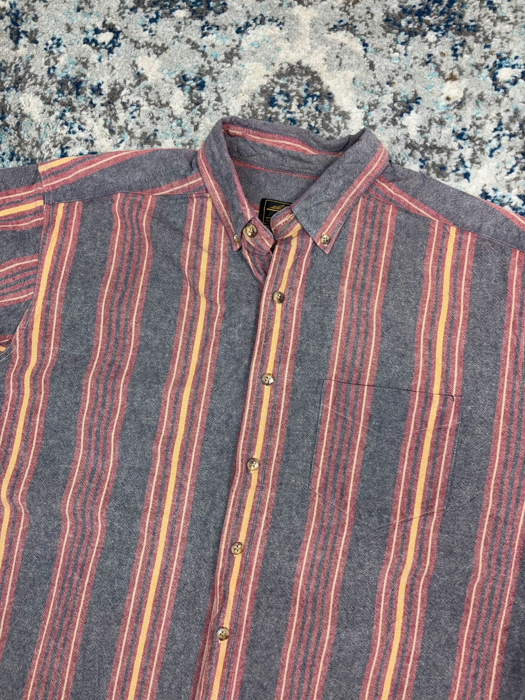 Vintage 90s Eddie Bauer Striped Long Sleeve Single Pocket Button Up Shirt Size XL