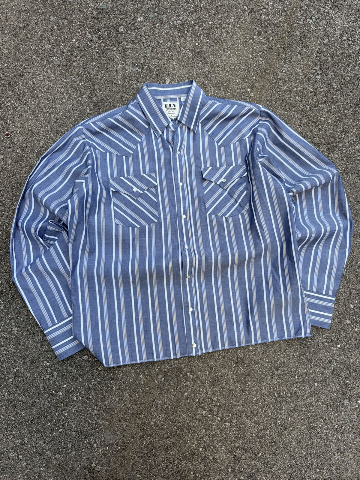 Vintage Ely Cattleman Striped Pearl Snap Long Sleeve Reworked Cropped Button Up Shirt Size LT