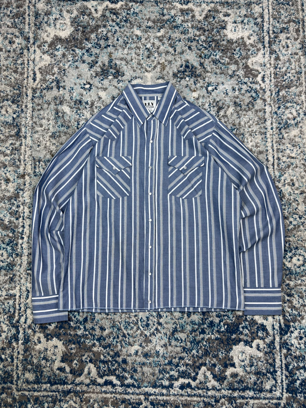 Vintage Ely Cattleman Striped Pearl Snap Long Sleeve Reworked Cropped Button Up Shirt Size LT
