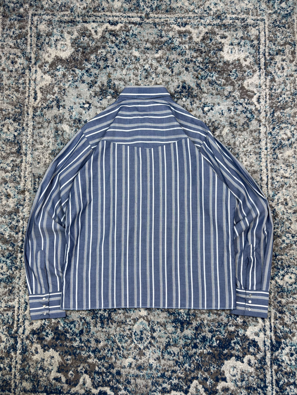 Vintage Ely Cattleman Striped Pearl Snap Long Sleeve Reworked Cropped Button Up Shirt Size LT