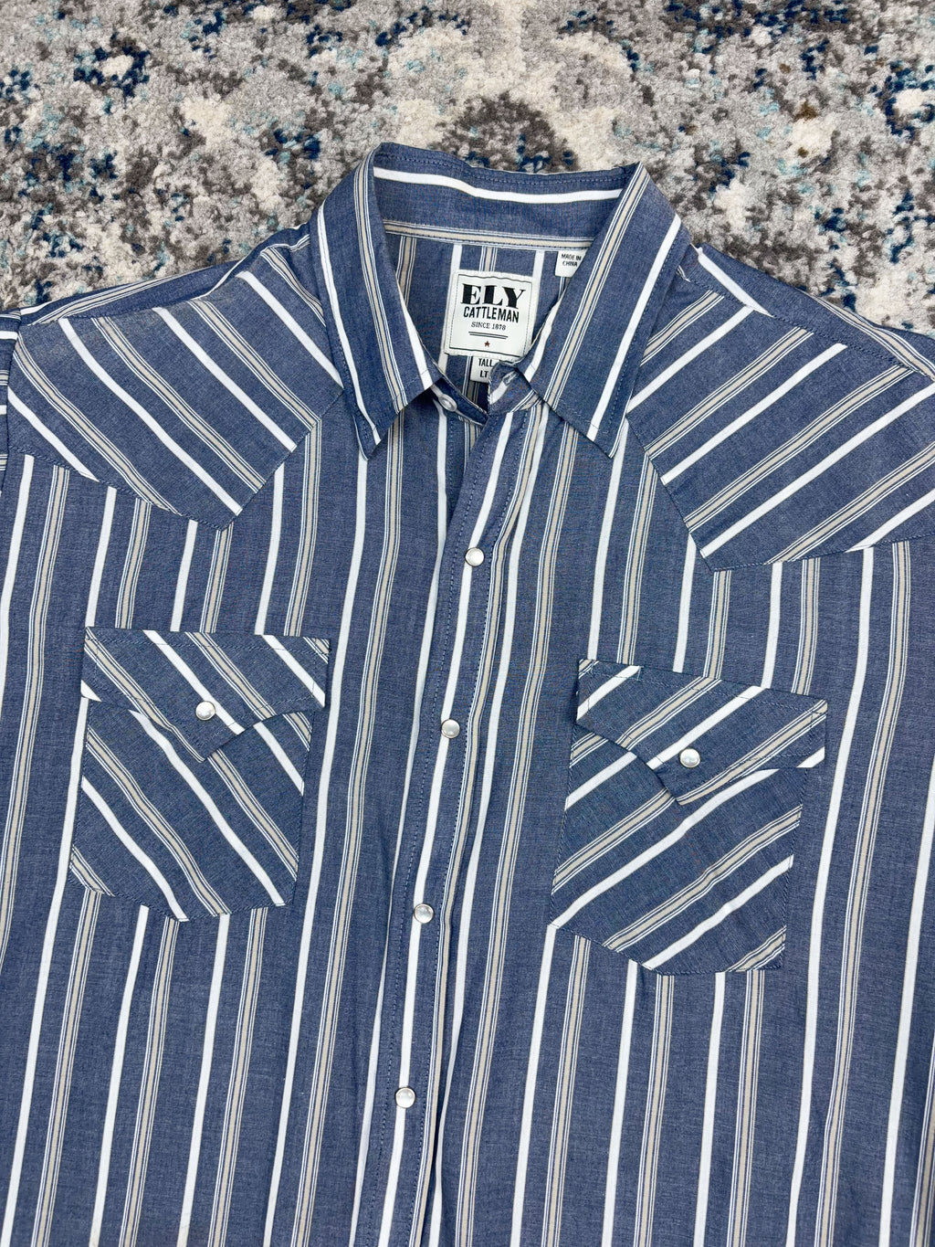 Vintage Ely Cattleman Striped Pearl Snap Long Sleeve Reworked Cropped Button Up Shirt Size LT
