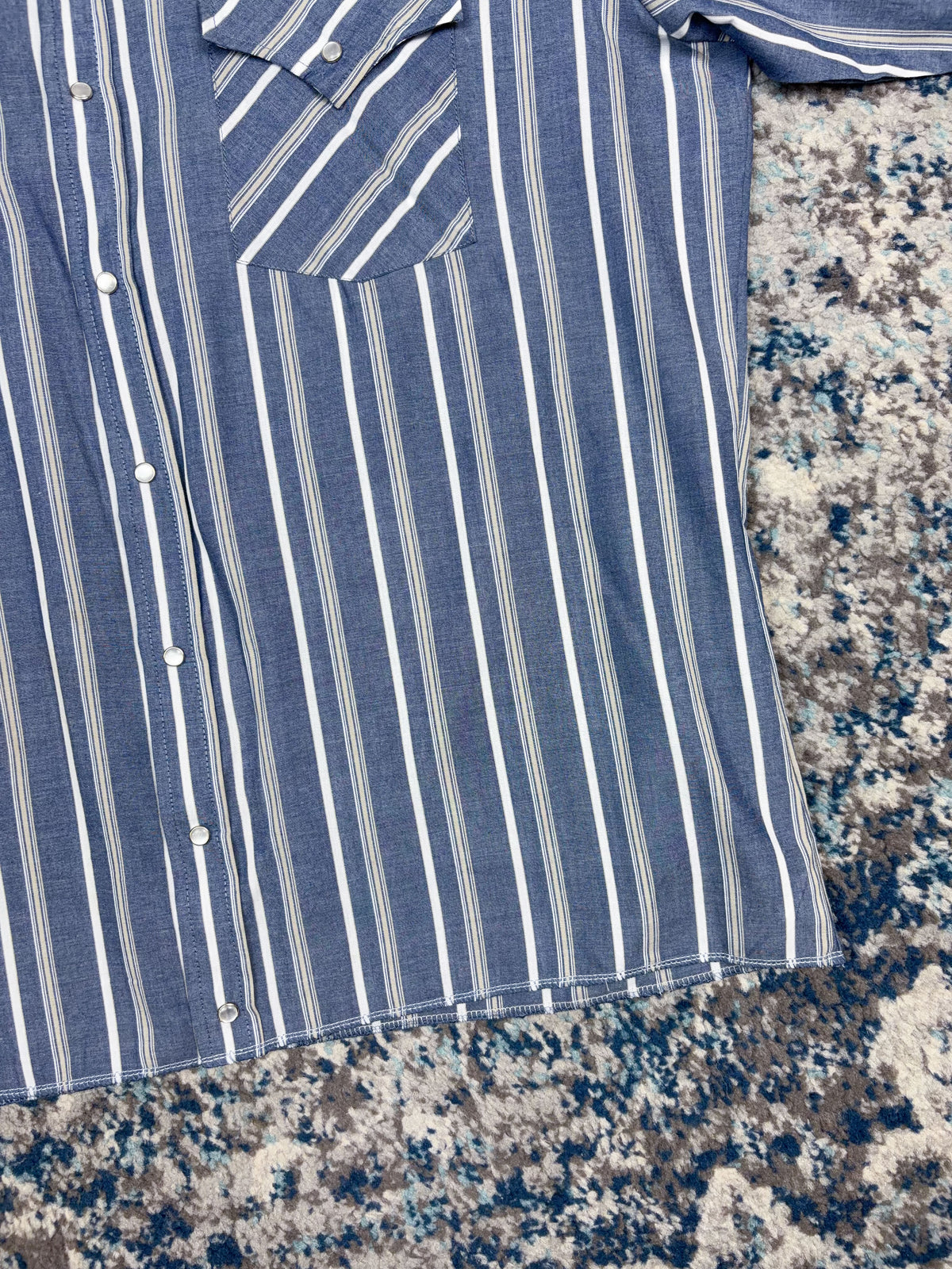 Vintage Ely Cattleman Striped Pearl Snap Long Sleeve Reworked Cropped Button Up Shirt Size LT
