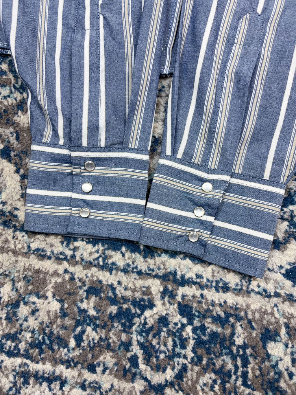 Vintage Ely Cattleman Striped Pearl Snap Long Sleeve Reworked Cropped Button Up Shirt Size LT