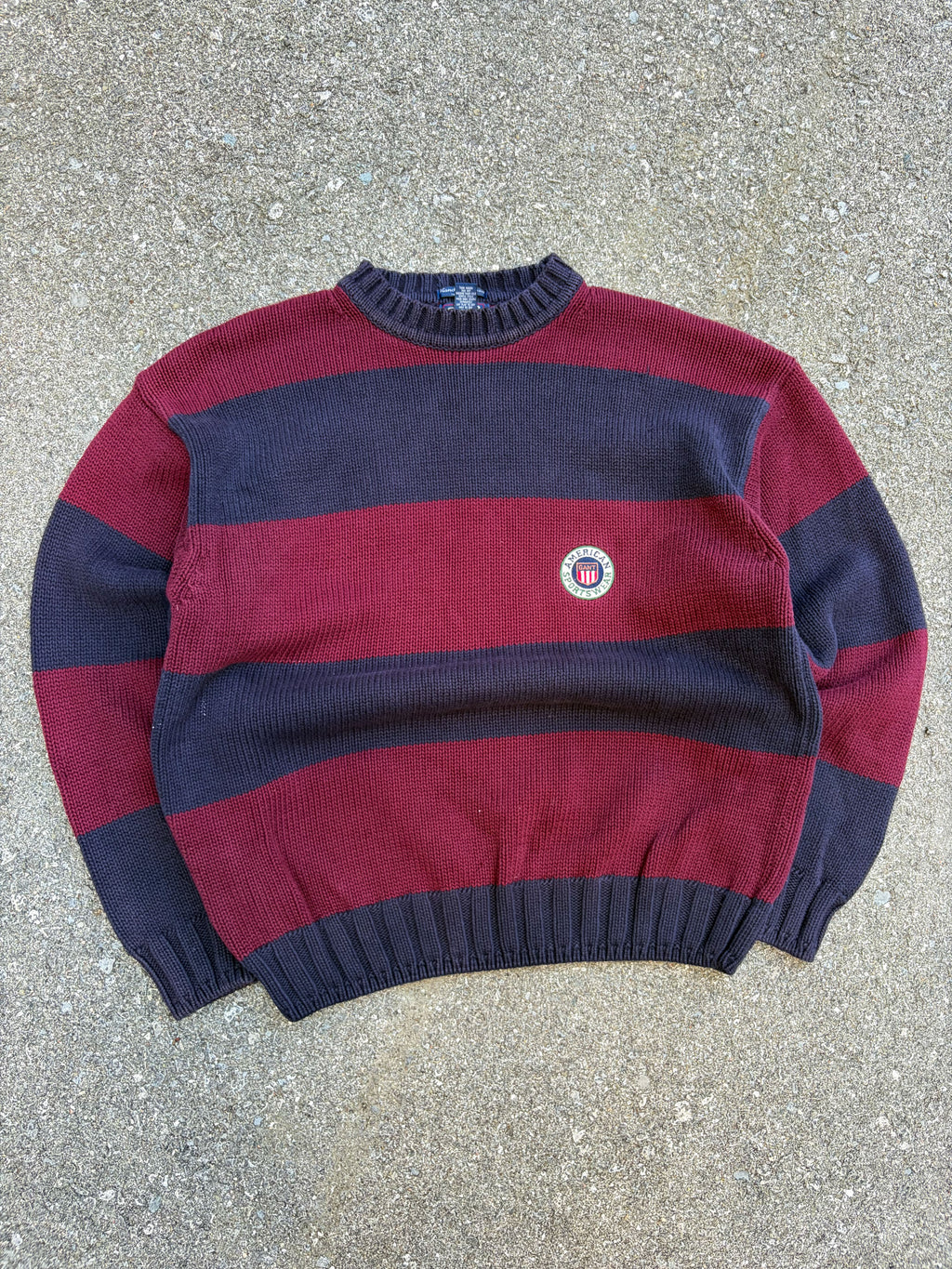 Vintage Gant Sportswear Embroidered Crest Pullover Striped Knit Sweater Size XL