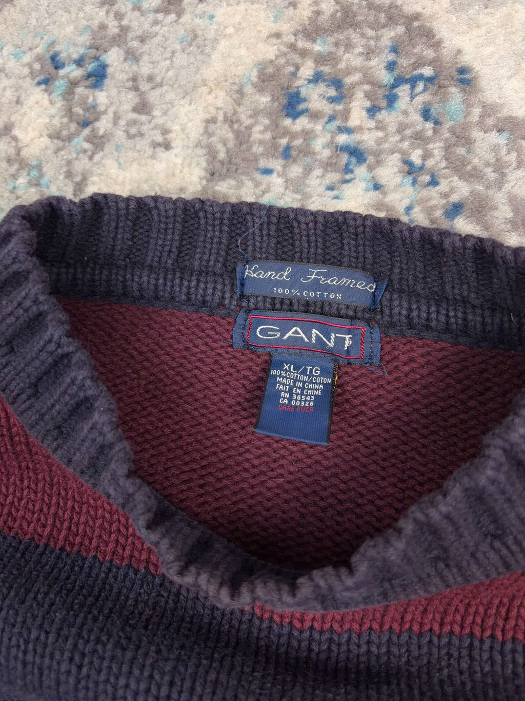 Vintage Gant Sportswear Embroidered Crest Pullover Striped Knit Sweater Size XL
