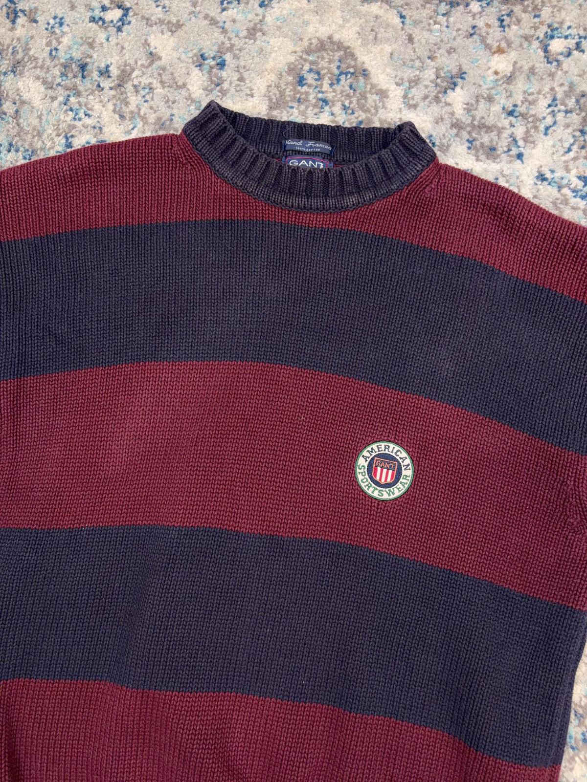 Vintage Gant Sportswear Embroidered Crest Pullover Striped Knit Sweater Size XL