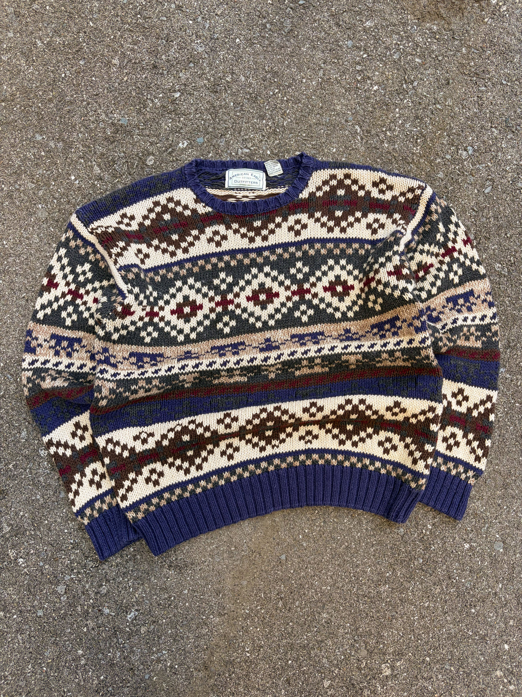 Vintage American Eagle Outfitters Geometric Jacquard Patter Knit Sweater Size Medium