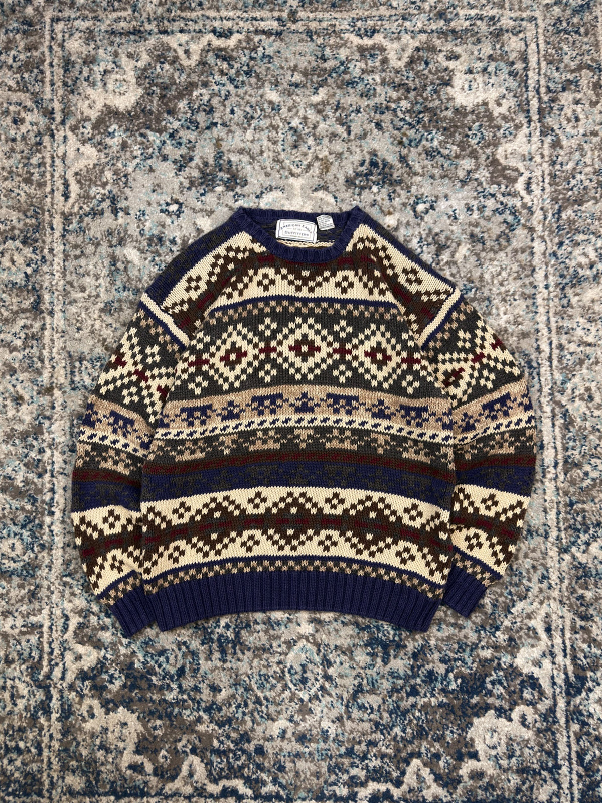 Vintage American Eagle Outfitters Geometric Jacquard Patter Knit Sweater Size Medium