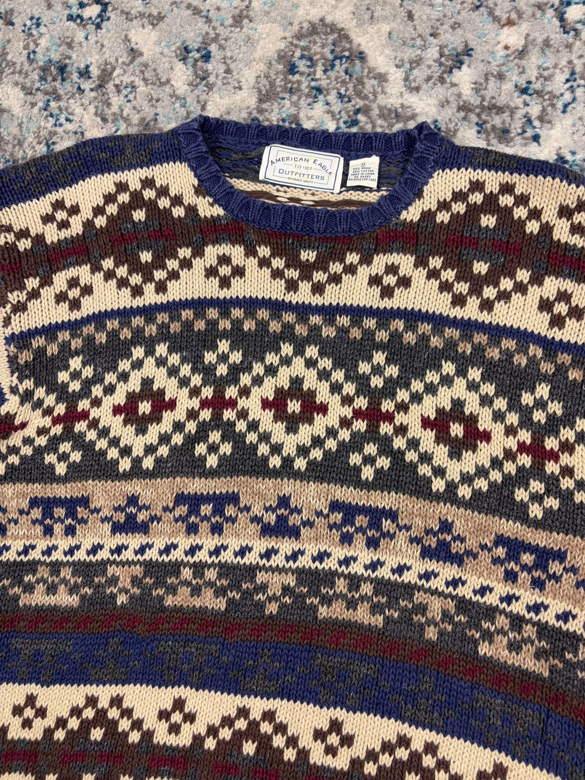 Vintage American Eagle Outfitters Geometric Jacquard Patter Knit Sweater Size Medium