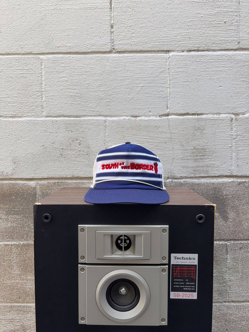 Vintage 80s/90s South Of The Border Striped Spellout Trucker Snapback Hat OSFA
