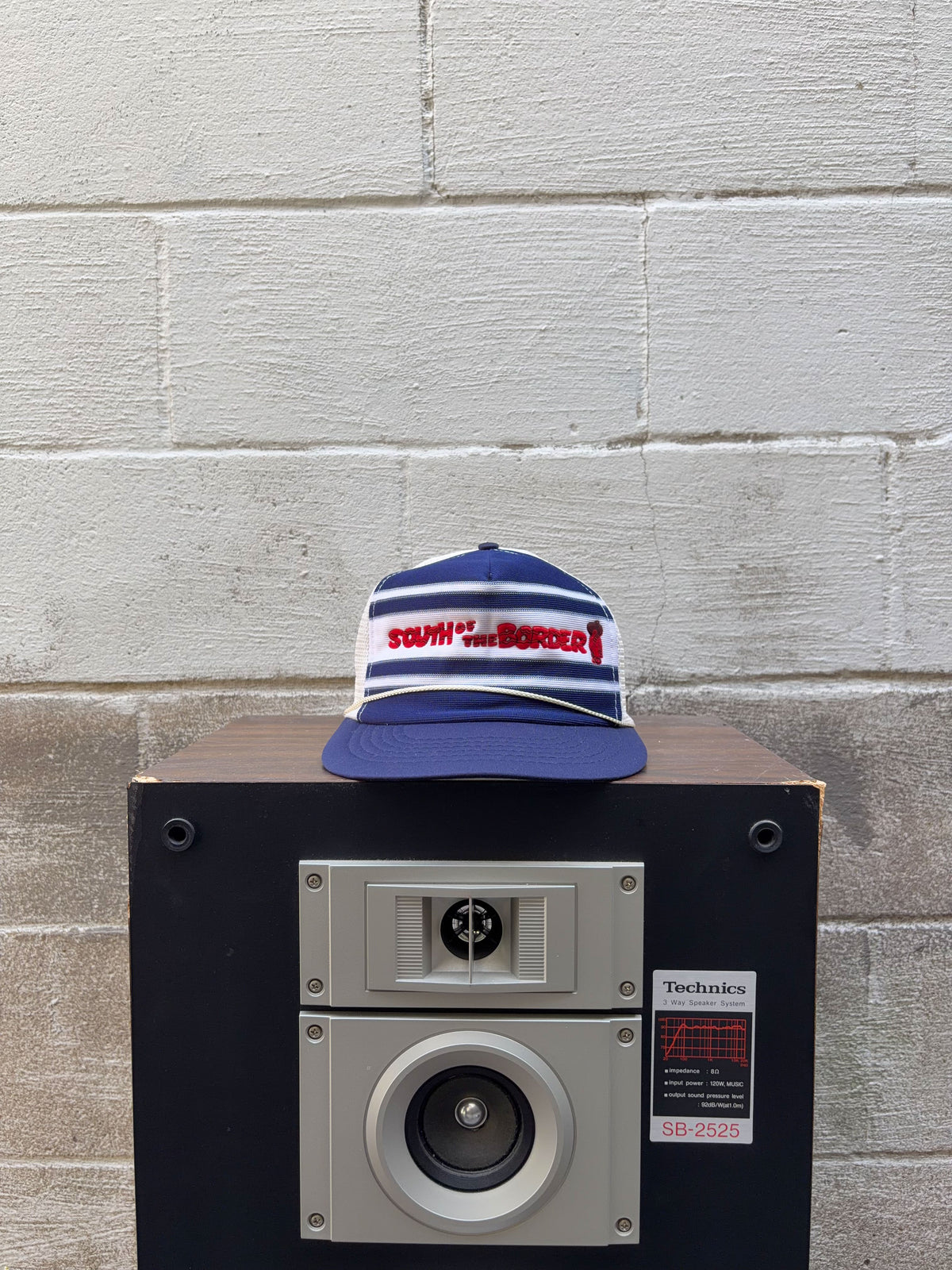 Vintage 80s/90s South Of The Border Striped Spellout Trucker Snapback Hat OSFA