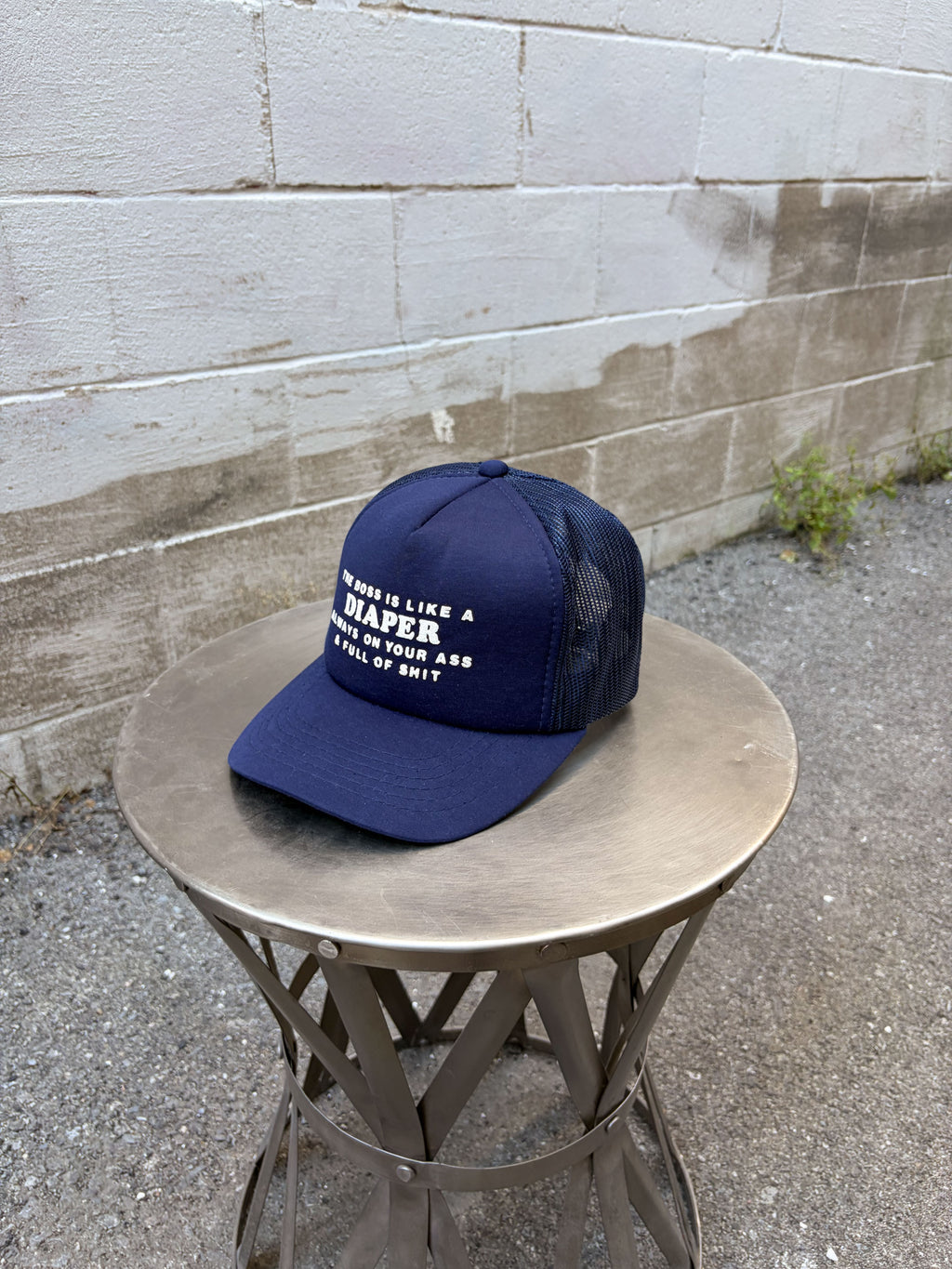 Vintage 90s The Boss Is Like A Diaper Comedy Slogan Trucker Snapback Hat OSFA