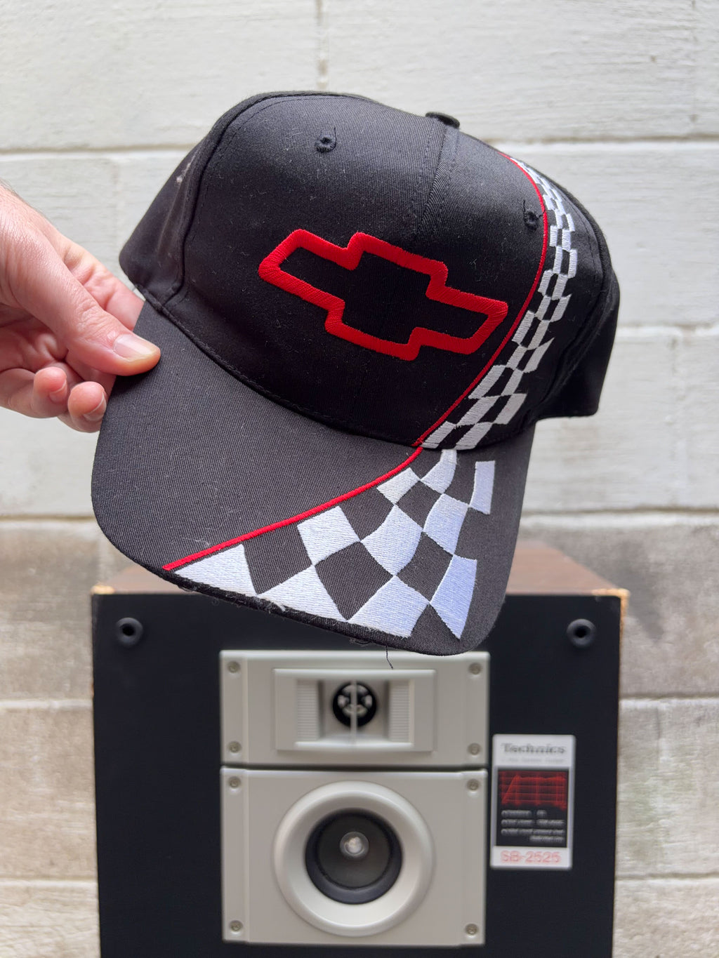 Vintage Chevrolet Embroidered Logo Racing Stripe Snapback Hat OSFA