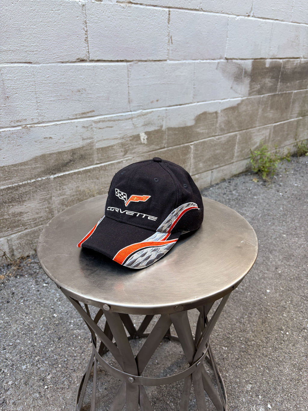Corvette Embroidered Logo Flame Spellout Strapback Hat OSFA