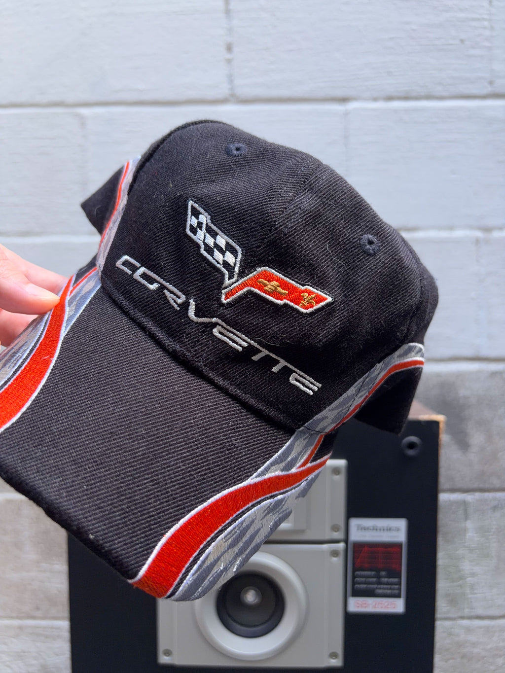 Corvette Embroidered Logo Flame Spellout Strapback Hat OSFA