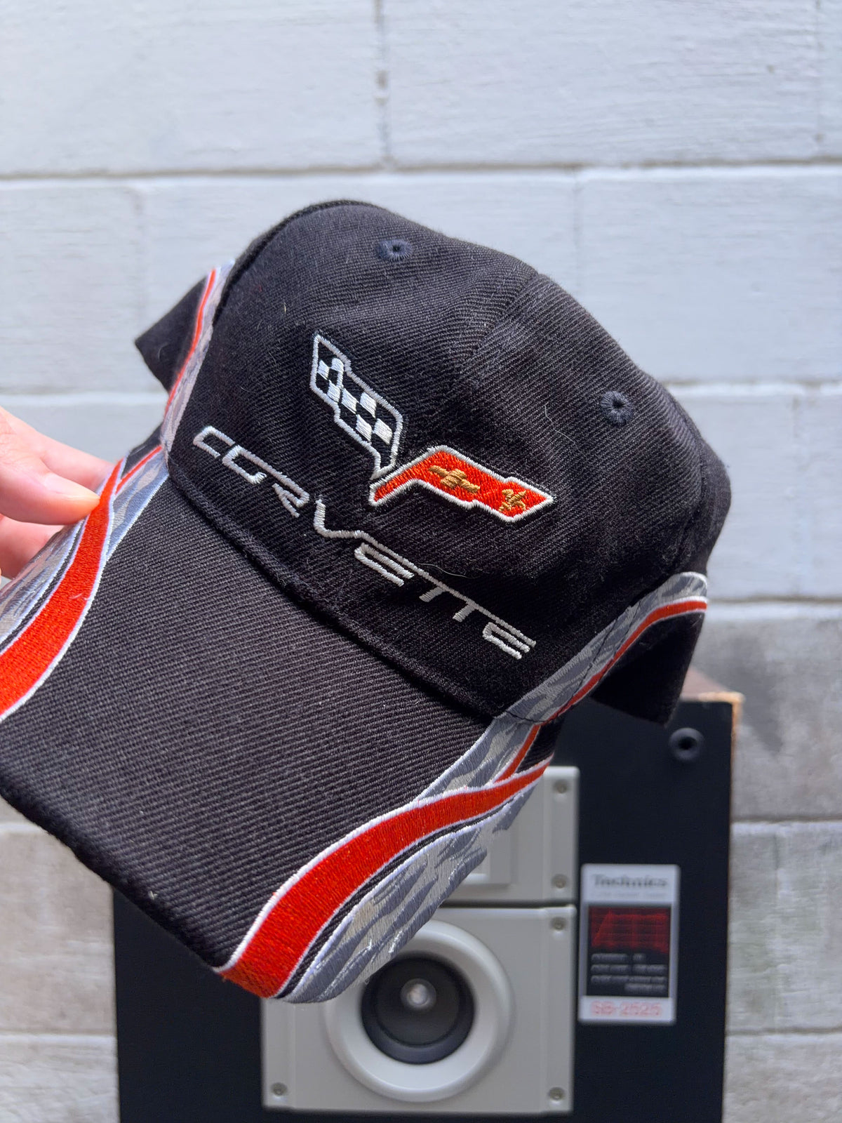 Corvette Embroidered Logo Flame Spellout Strapback Hat OSFA