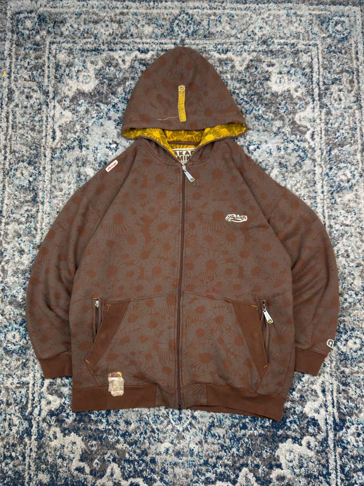 Vintage Y2K Akademiks Embroidered Loog All Over Print Hooded Sweatshirt Size 3XL