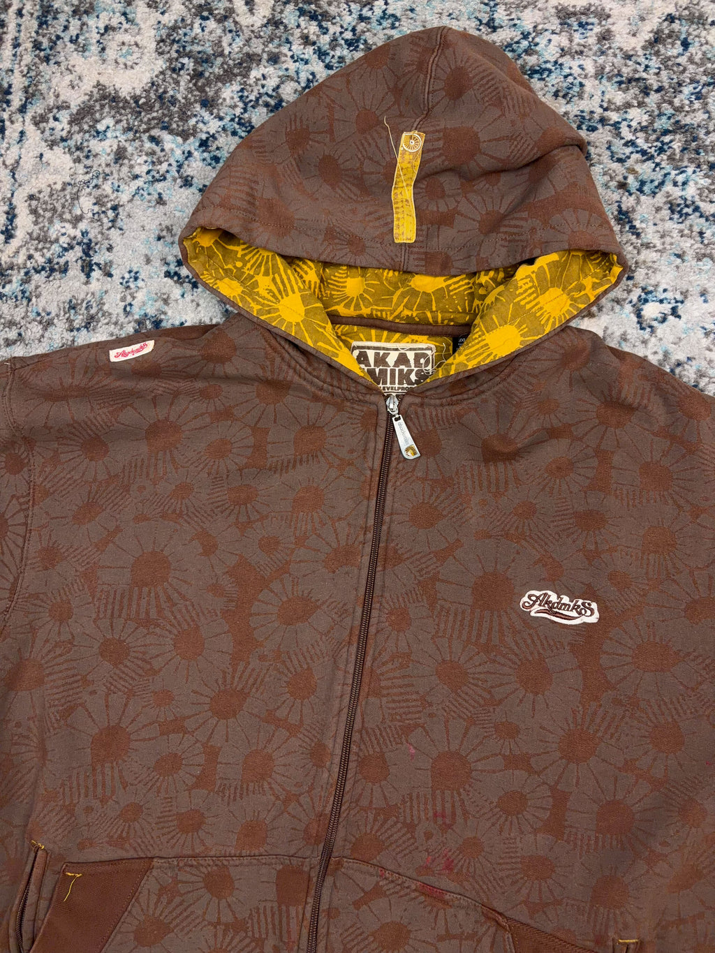 Vintage Y2K Akademiks Embroidered Loog All Over Print Hooded Sweatshirt Size 3XL