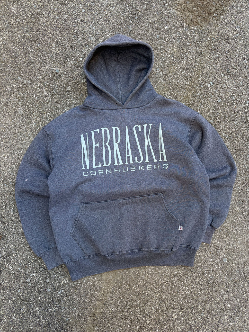 Vintage 90s Nebraska Cornhuskers NCAA Graphic Spellout Hooded Sweatshirt Size XL