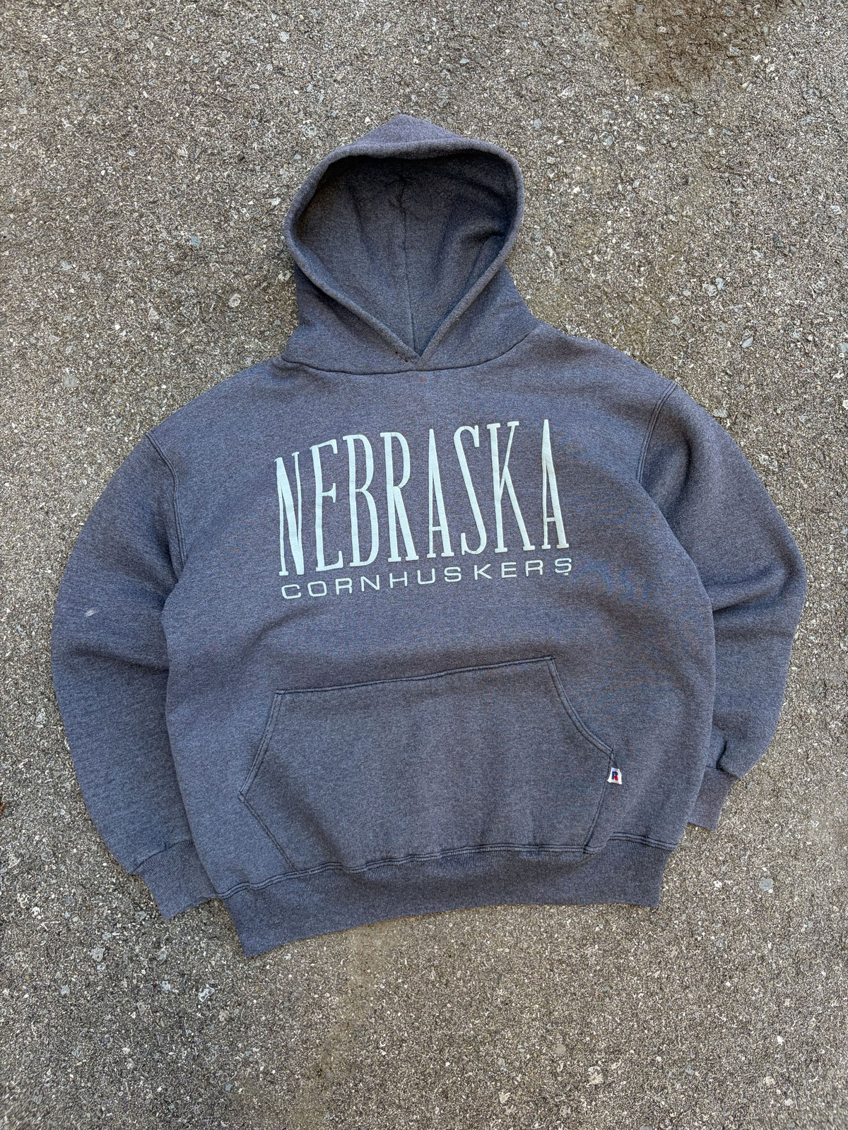 Vintage 90s Nebraska Cornhuskers NCAA Graphic Spellout Hooded Sweatshirt Size XL