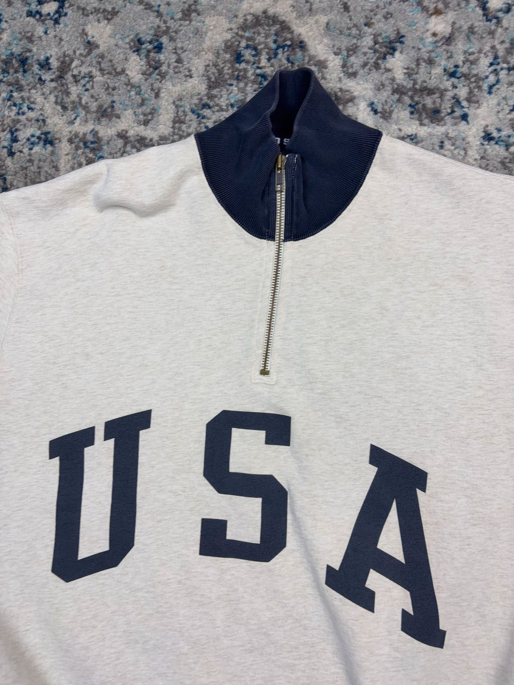 Vintage Polo Ralph Lauren Sport USA Arc Spellout 1/4 Zip Crewneck Sweatshirt Size Medium
