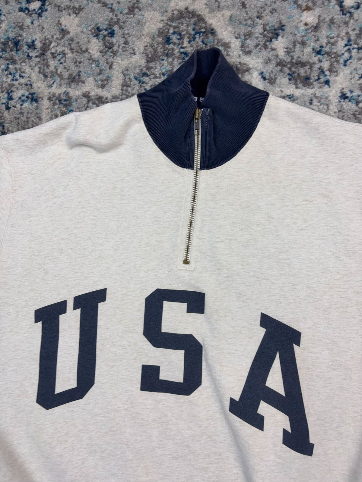 Vintage Polo Ralph Lauren Sport USA Arc Spellout 1/4 Zip Crewneck Sweatshirt Size Medium