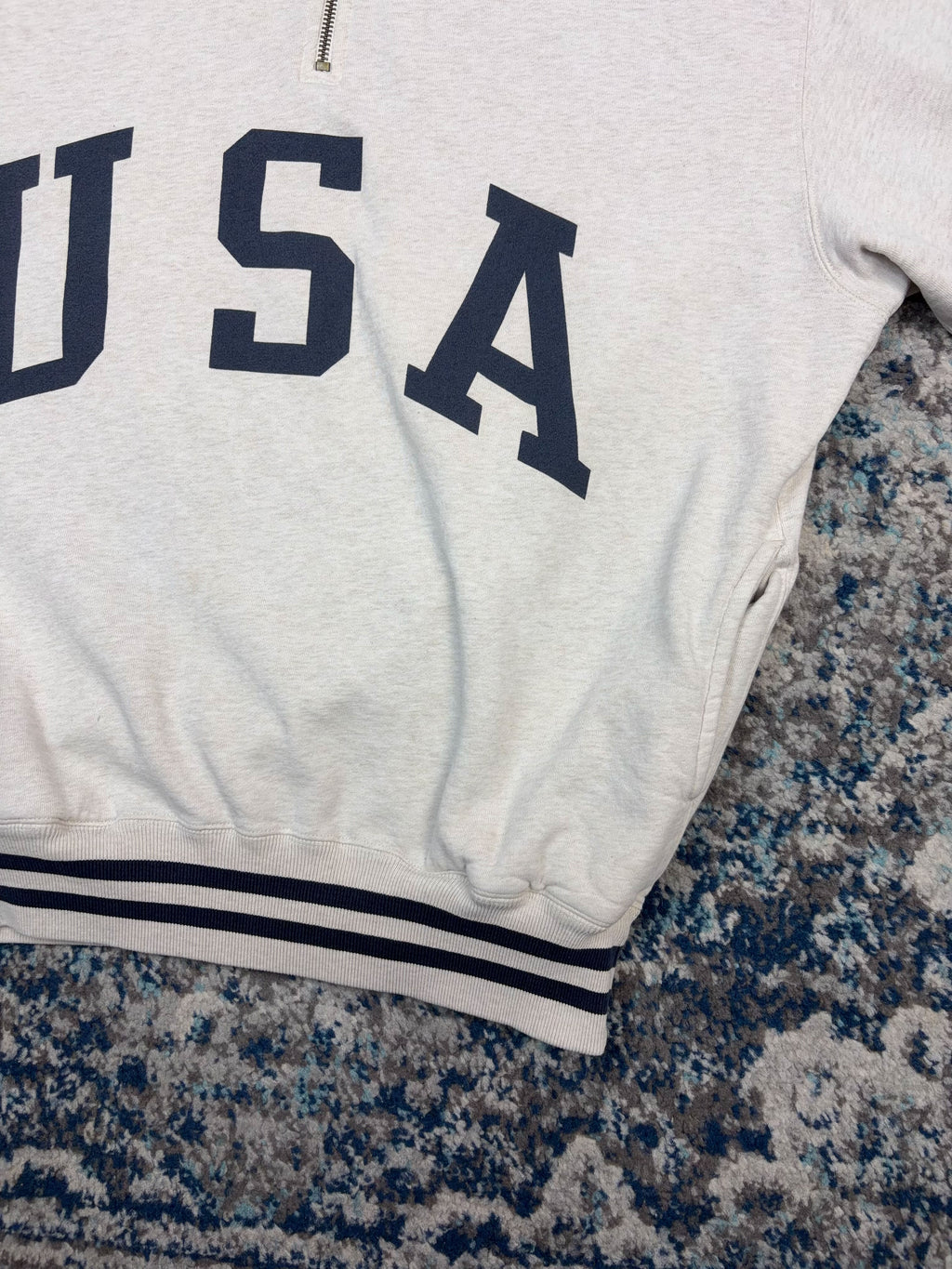 Vintage Polo Ralph Lauren Sport USA Arc Spellout 1/4 Zip Crewneck Sweatshirt Size Medium