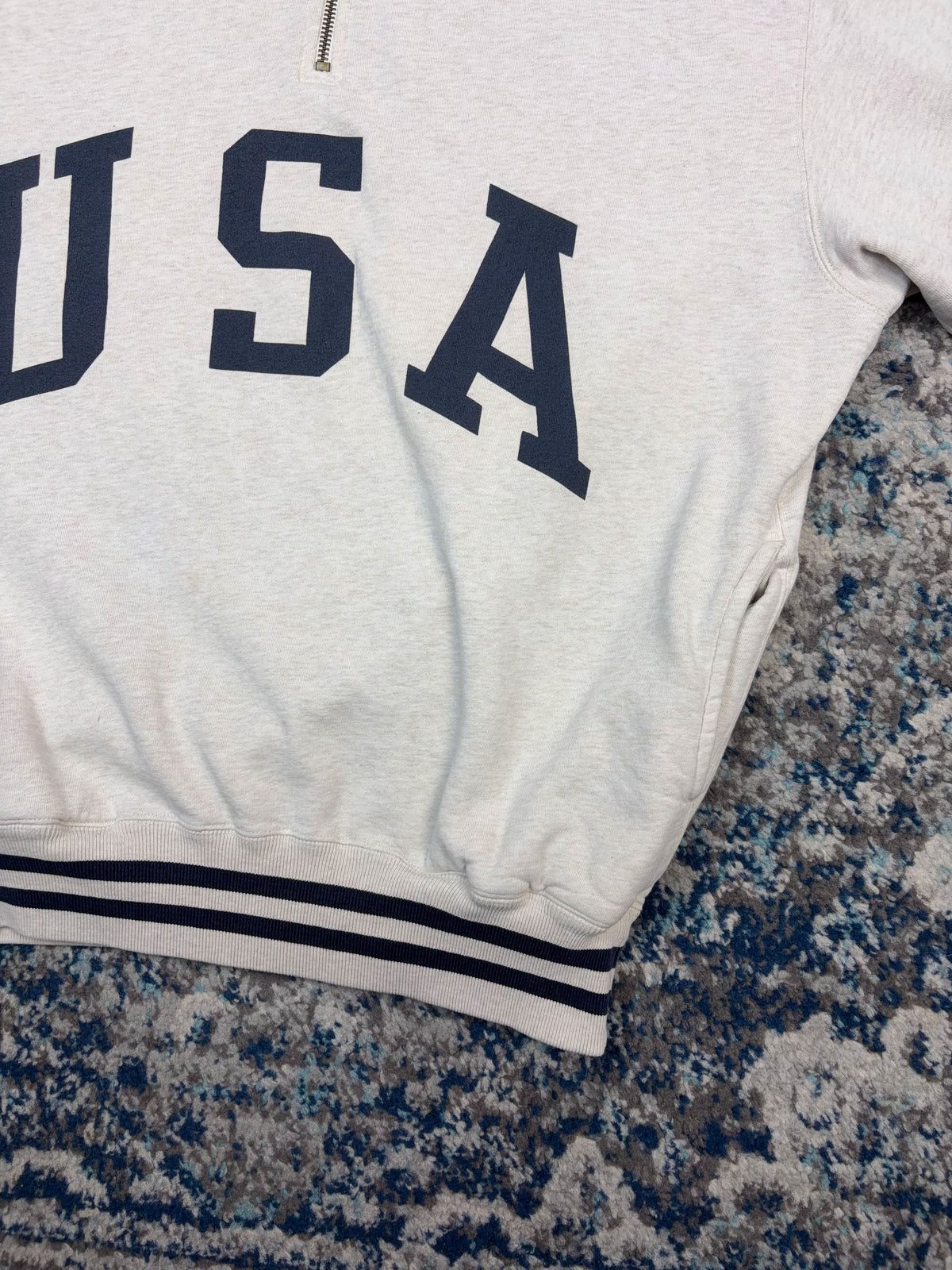 Vintage Polo Ralph Lauren Sport USA Arc Spellout 1/4 Zip Crewneck Sweatshirt Size Medium