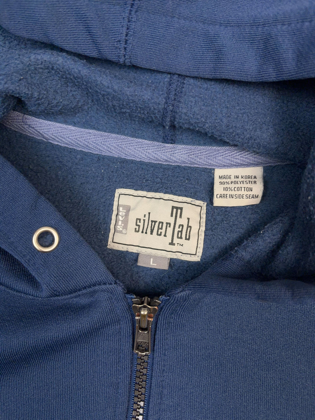 Vintage 90s Levis Silvertab Back Spellout Graphic Hooded Sweatshirt Size Large