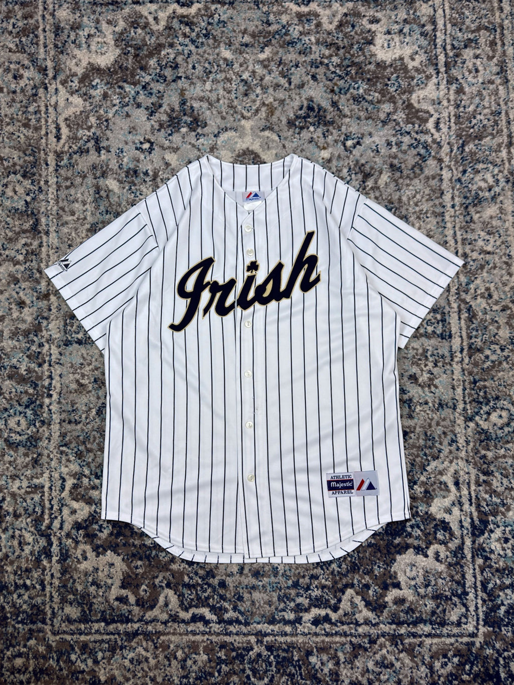 Vintage Notre Dame Fighting Irish NCAA Majestic Pinstripe Baseball Jersey Size Large