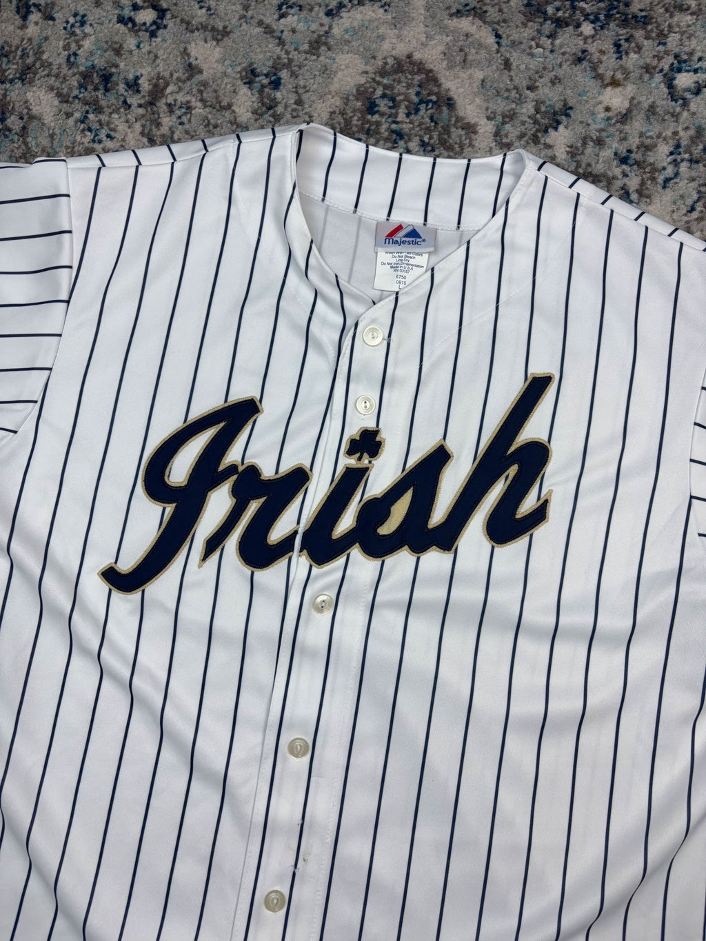 Vintage Notre Dame Fighting Irish NCAA Majestic Pinstripe Baseball Jersey Size Large