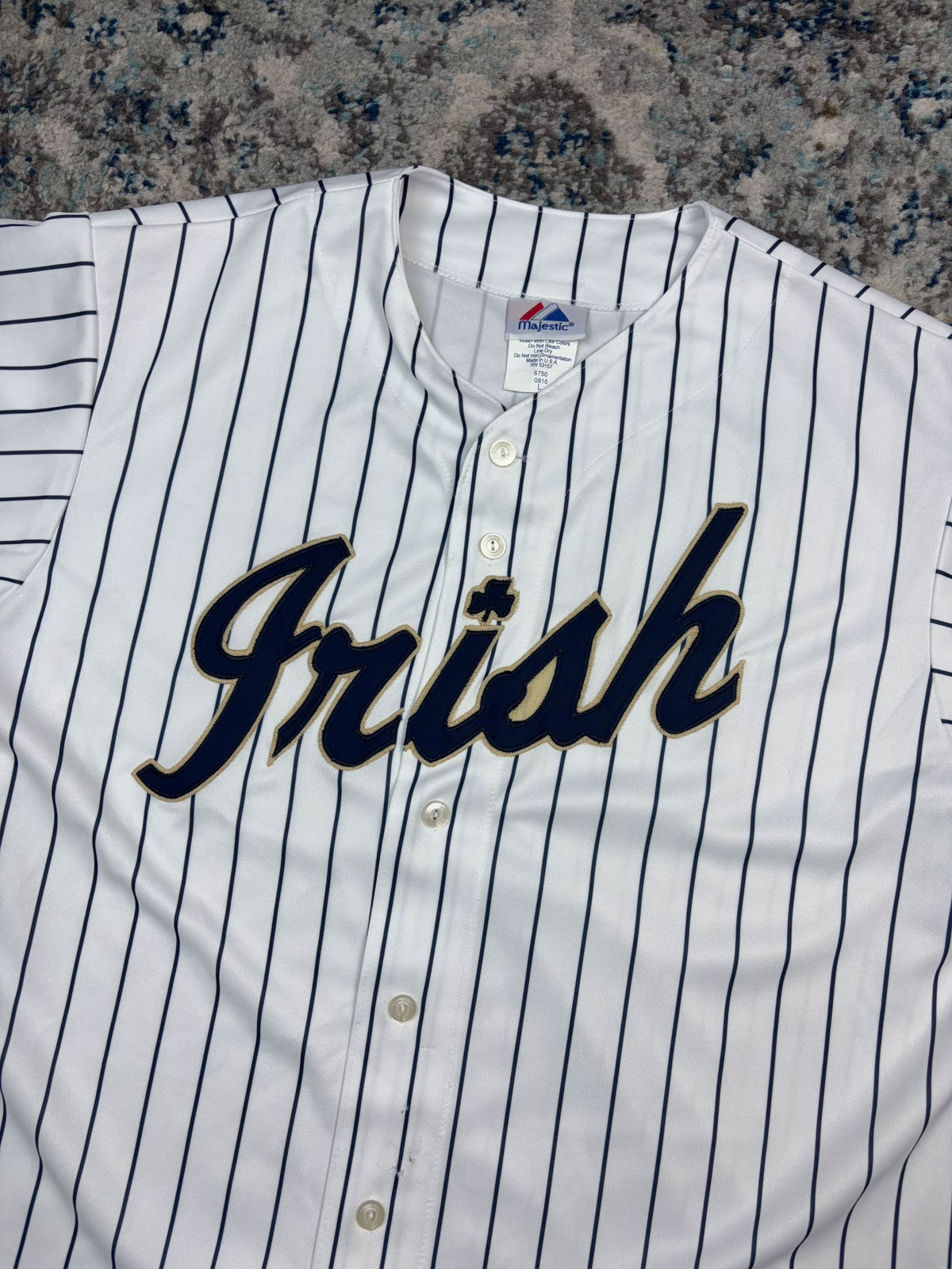 Vintage Notre Dame Fighting Irish NCAA Majestic Pinstripe Baseball Jersey Size Large