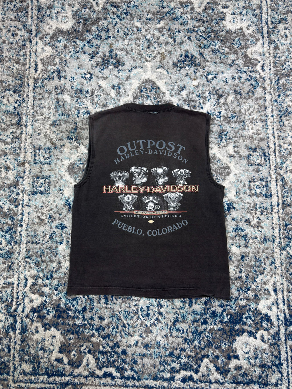 Vintage 2003 Harley Davison 100th Anniversary Flame Spellout Sleeveless T-Shirt Size Small