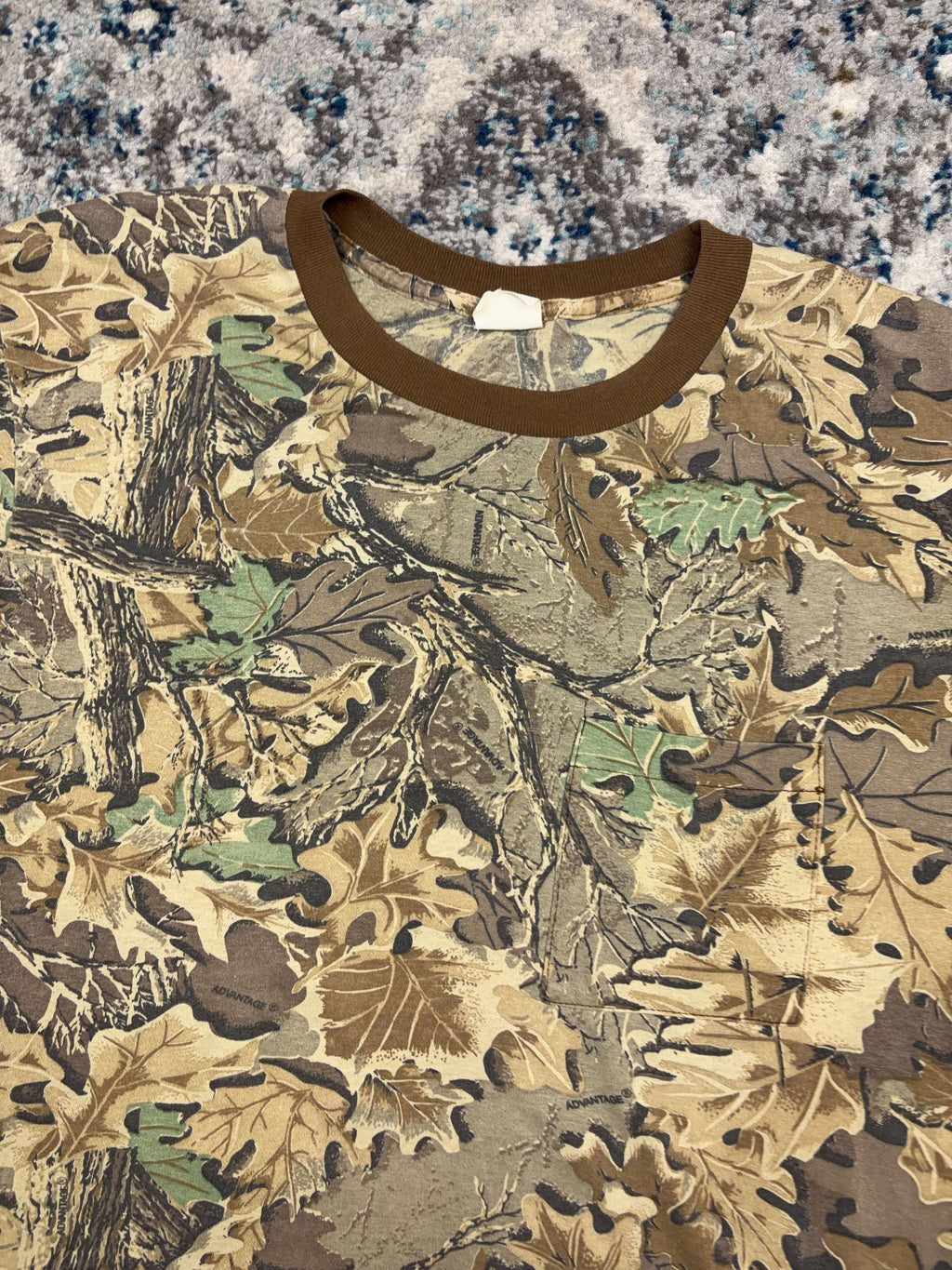 Vintage 90s Advantage Timber Camo Single Pocket Long Sleeve Hunting T-Shirt Size XL