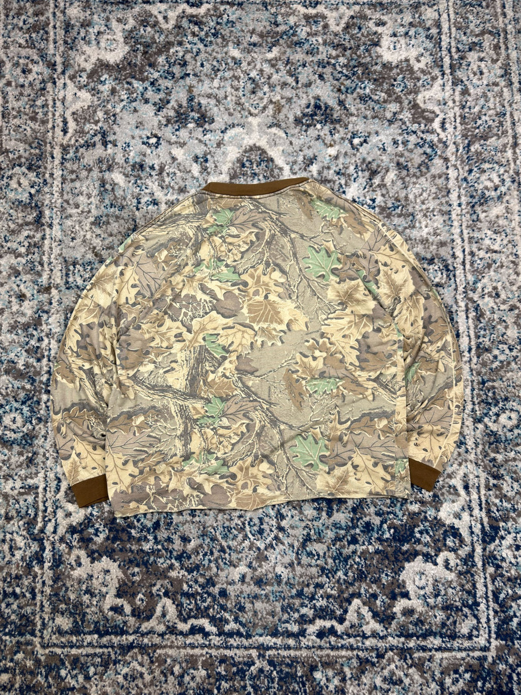 Vintage Advantage Timber Camo Single Pocket Long Sleeve Hunting T-Shirt Size Large