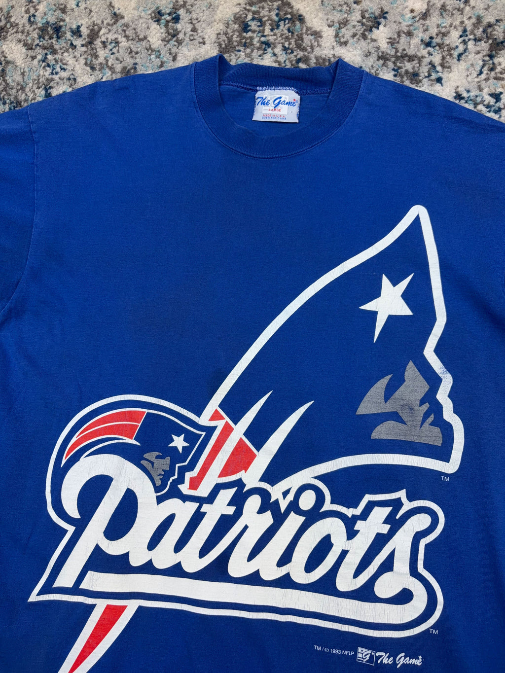 Vintage 1993 New England Patriots NFL Big Logo Graphic T-Shirt Size Large
