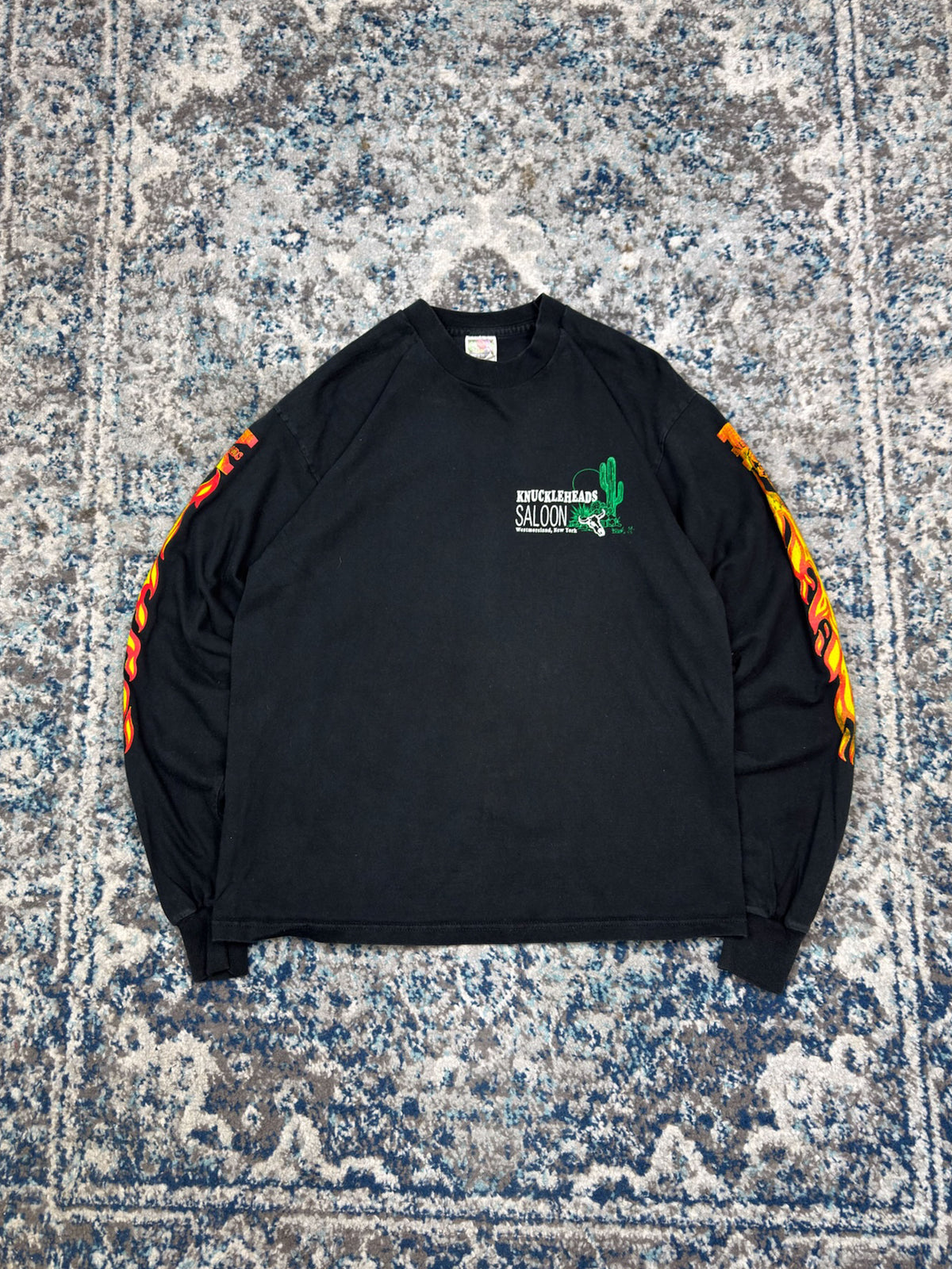 Vintage Knucklehead Saloon Flame Sleeve Graphic Long Sleeve T-Shirt Size Large