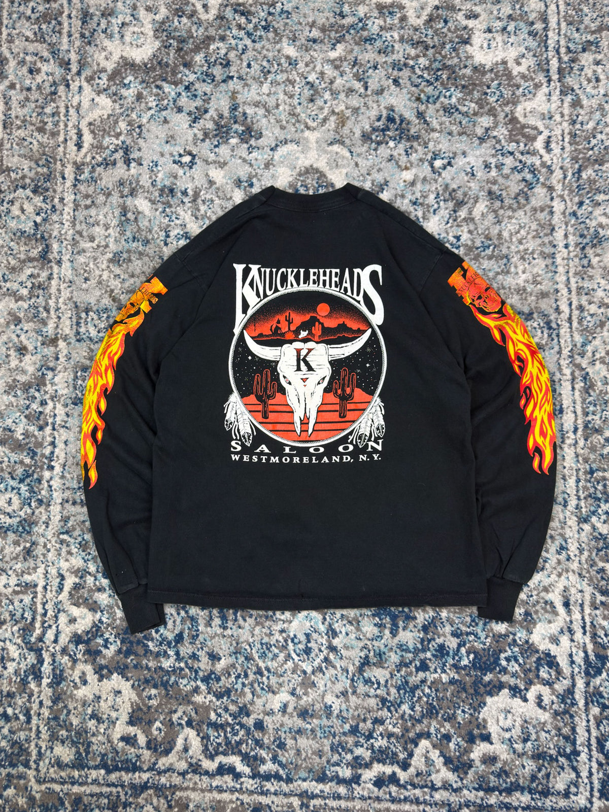 Vintage Knucklehead Saloon Flame Sleeve Graphic Long Sleeve T-Shirt Size Large