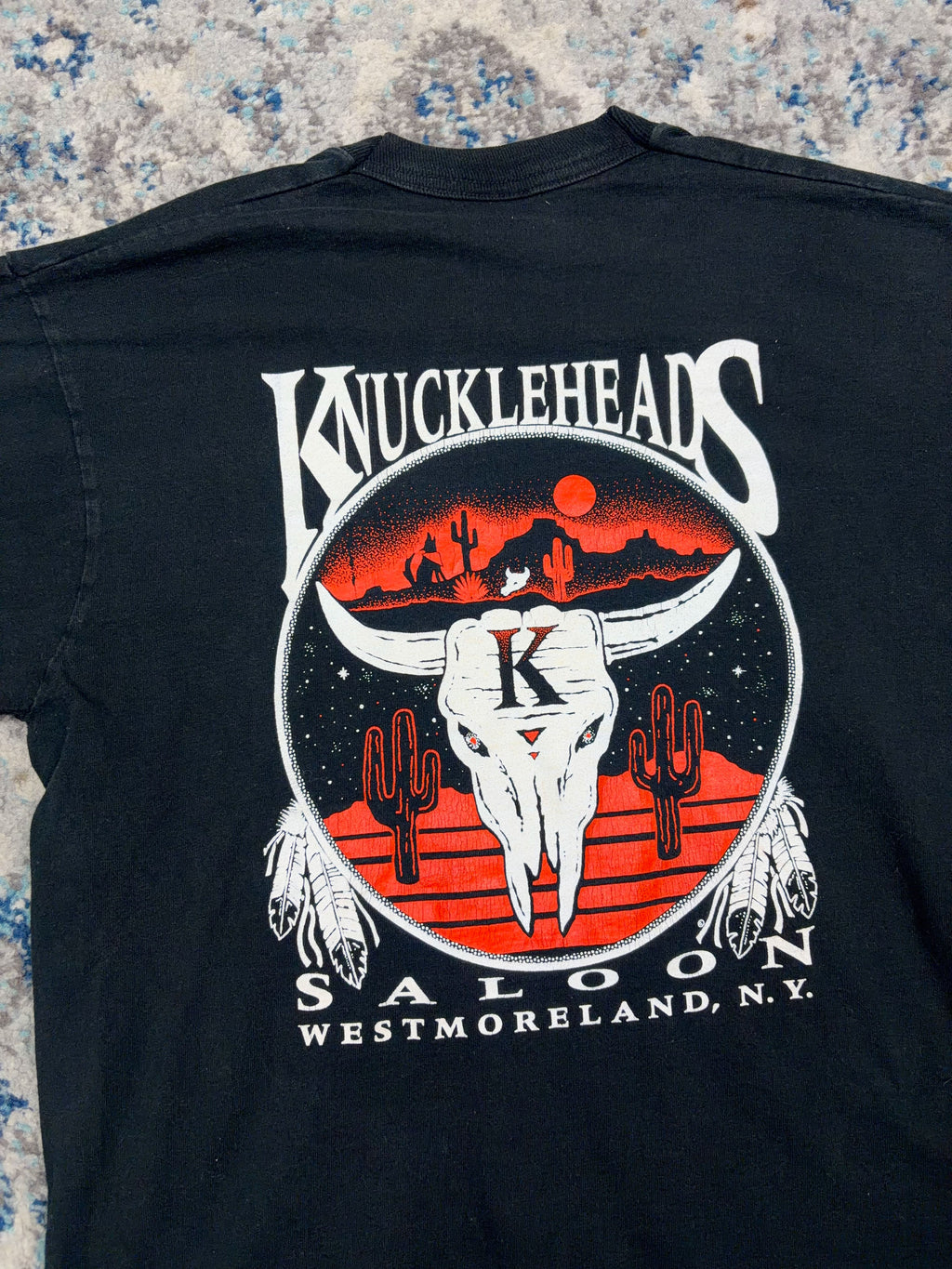 Vintage Knucklehead Saloon Flame Sleeve Graphic Long Sleeve T-Shirt Size Large