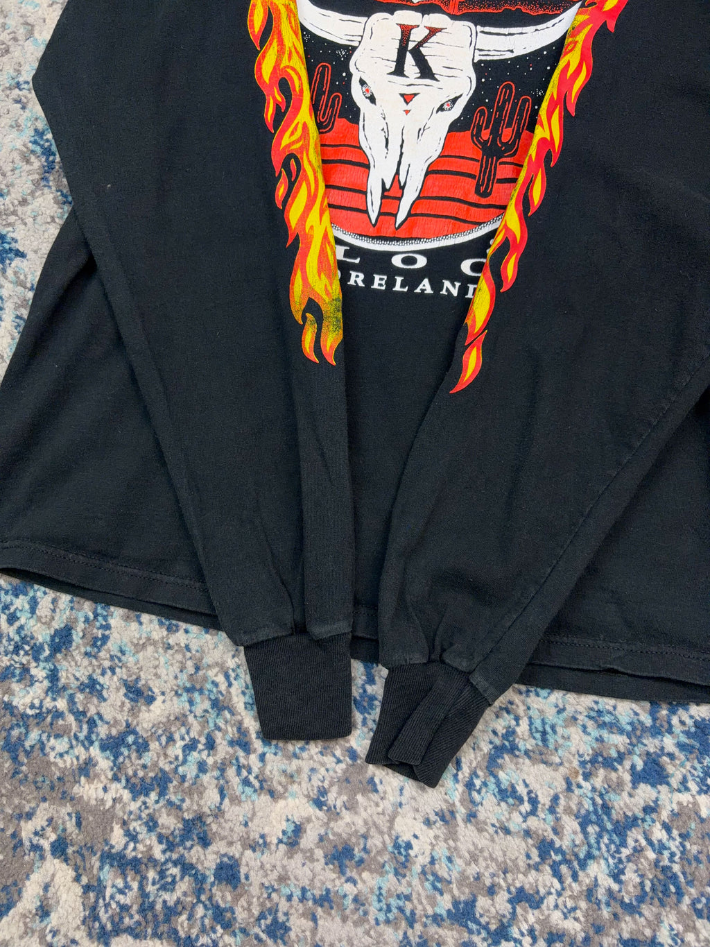 Vintage Knucklehead Saloon Flame Sleeve Graphic Long Sleeve T-Shirt Size Large