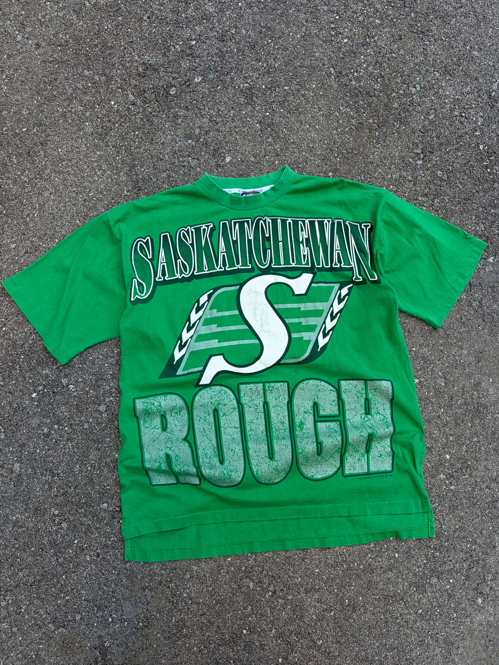 Vintage 1993 Saskatchewan Roughriders CFL Big Graphic Football T-Shirt Size XL