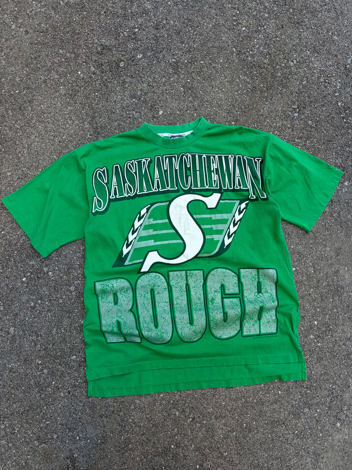 Vintage 1993 Saskatchewan Roughriders CFL Big Graphic Football T-Shirt Size XL
