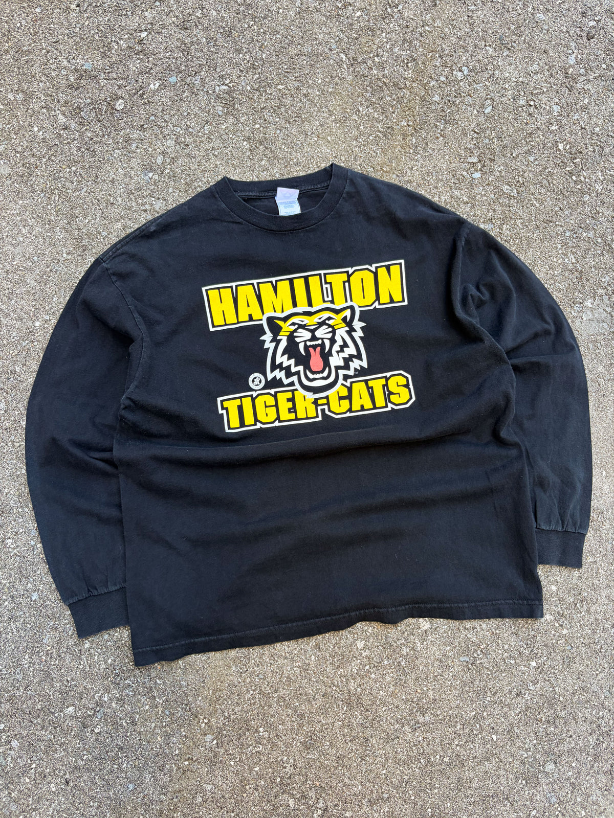 Vintage Hamilton Tiger Cats CFL Logo Spellout Long Sleeve T-Shirt Size XL