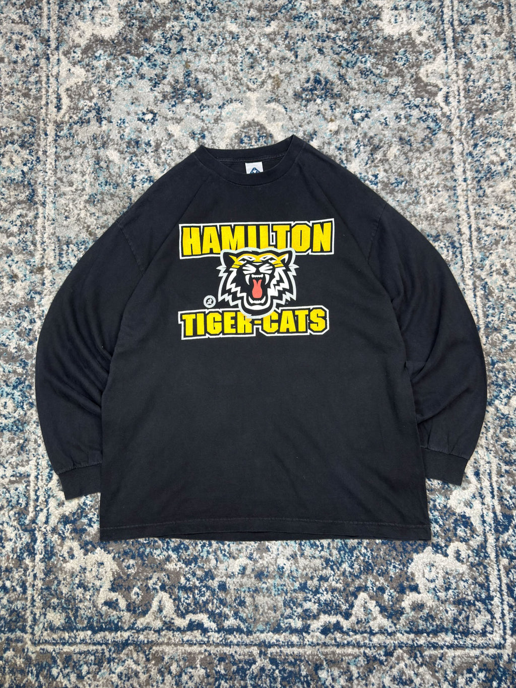 Vintage Hamilton Tiger Cats CFL Logo Spellout Long Sleeve T-Shirt Size XL